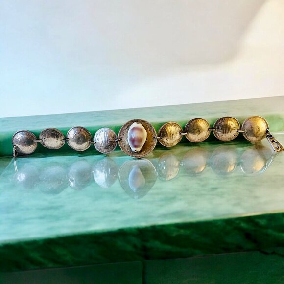 Australian Silver Coins WII Sweetheart Bracelet Shell Trench Art 6" - Picture 7 of 16